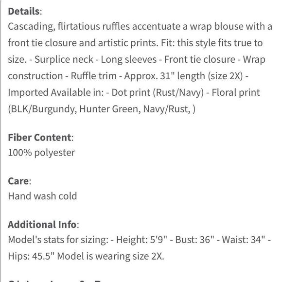 NWT! Everleigh Print Ruffle Wrap Blouse Navy/Rust - Picture 4 of 4
